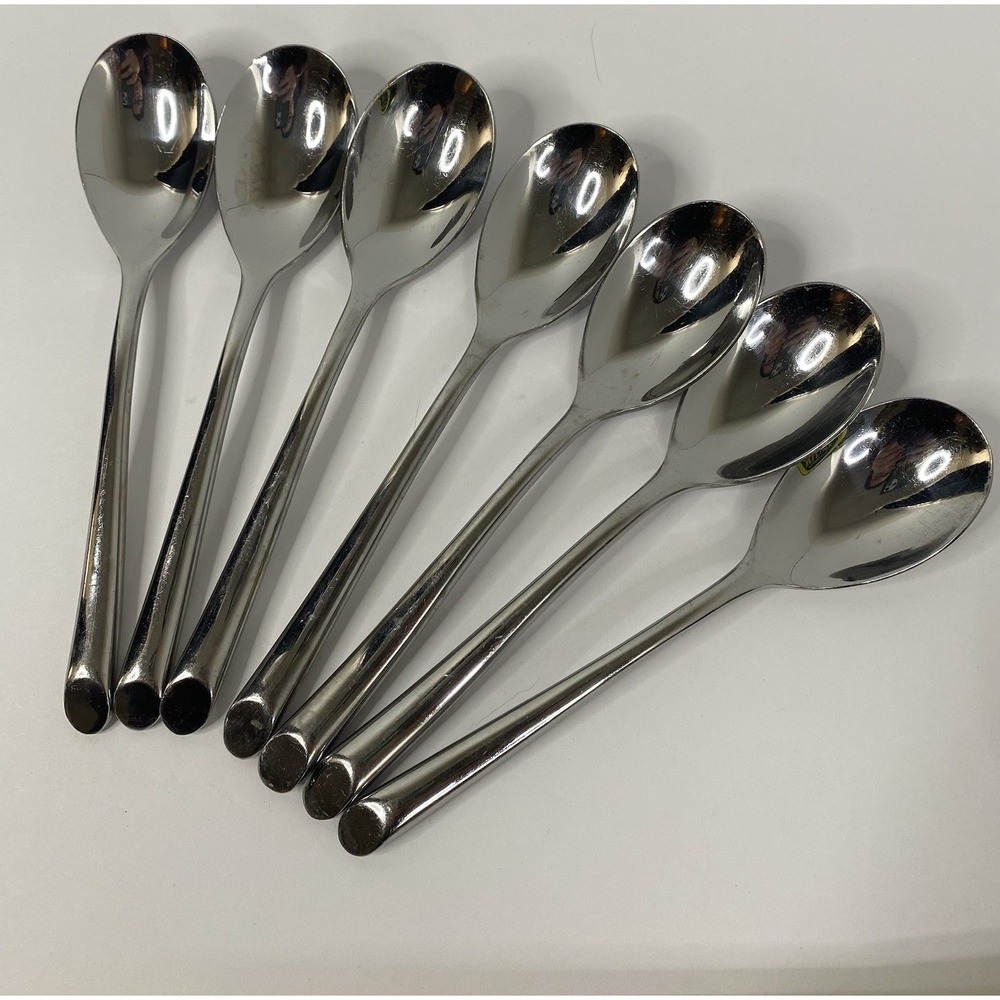 Towle Stainless Wave Soup Spoons Glossy Angled Tip Lot Of 7